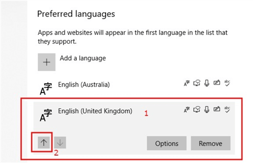 Diagram showing how to change default language in Settings page of Internet Explorer browser 2