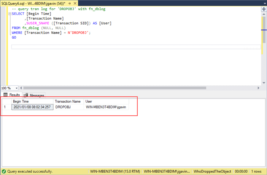 Query Transaction Log with fn_dblog