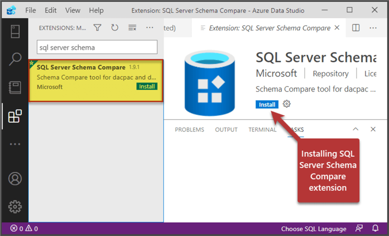 Installing SQL Server Schema Compare extension