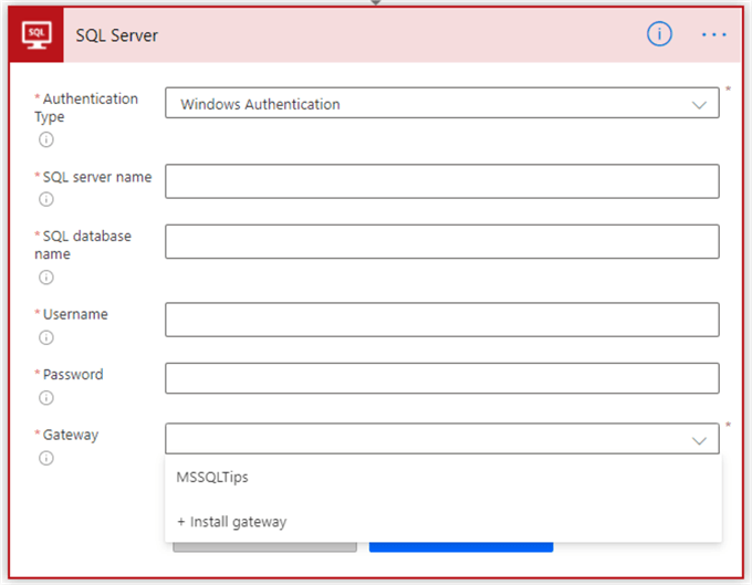 Create a connection to SQL server in Power Automate