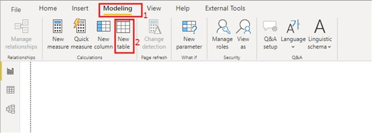 Snapshot showing how to create new tables in Power BI