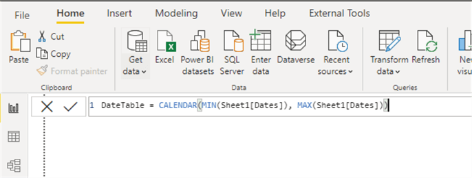 Snapshot showing how to create new tables in Power BI 2