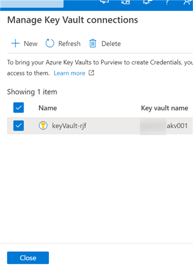 ManageKVConnection Key vault now visible in purview