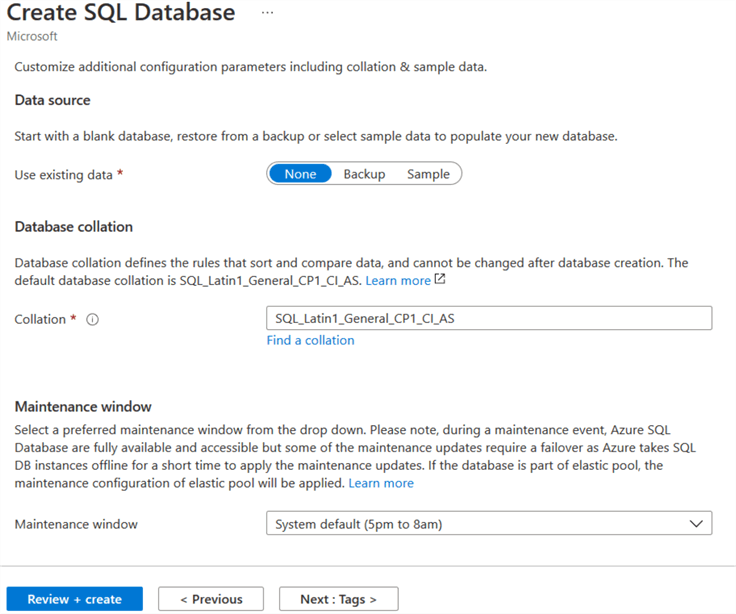 create sql database 