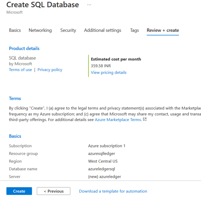 create sql database 