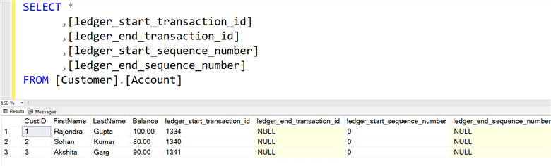 query results azure ledger