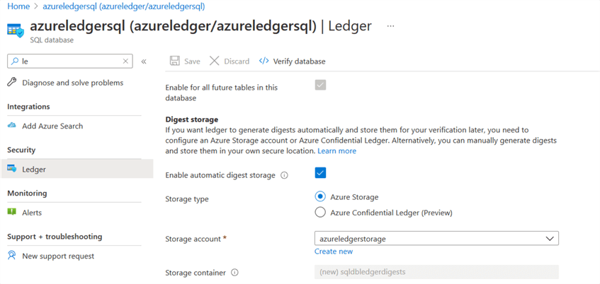 verify database azure ledger