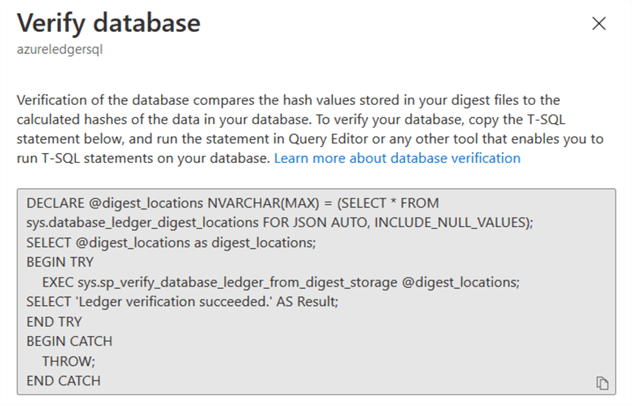 verify database azure ledger