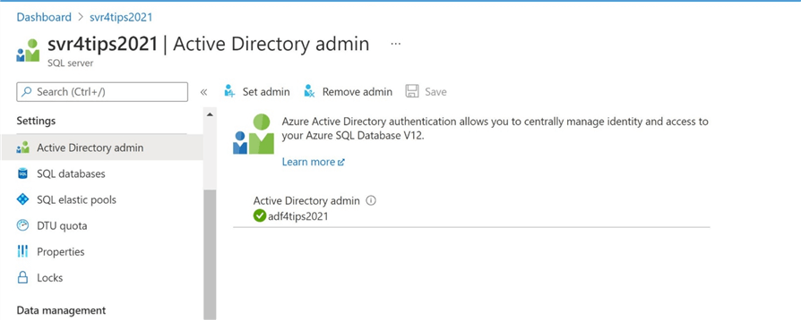 Parameter Driven Pipelines - Setting the active directory administrator to the managed identity