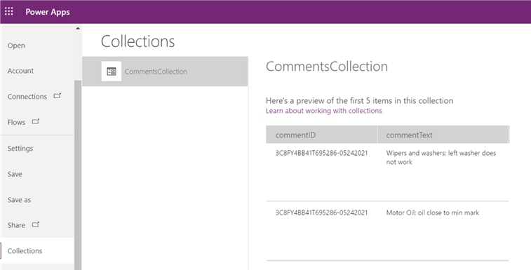 Comments collection preview