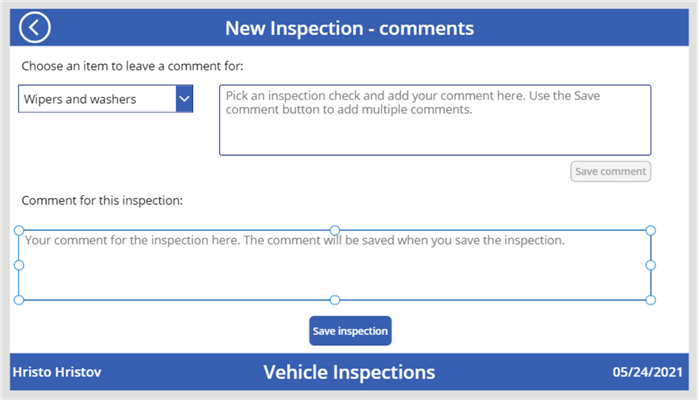 Configure inspection comment 
