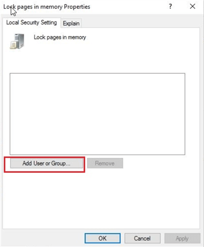 enable lock pages in memory