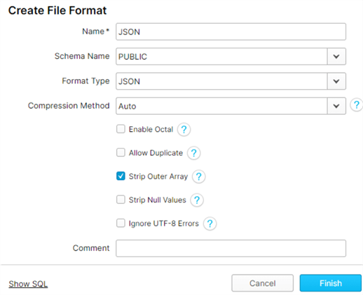 CreateFileFormatJSON steps to create file format in the UI-JSON