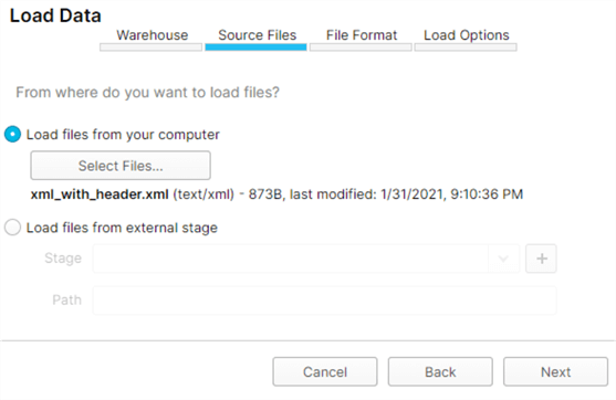 LoadDataSourceFiles Options for Loading Data to Snowflake