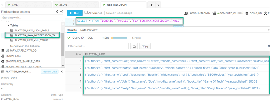 SelectFromNESTEDJSON Image showing how to select data from NESTEDJSON with variant col type
