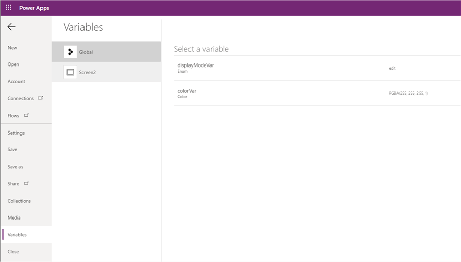 variables overview in powerapps