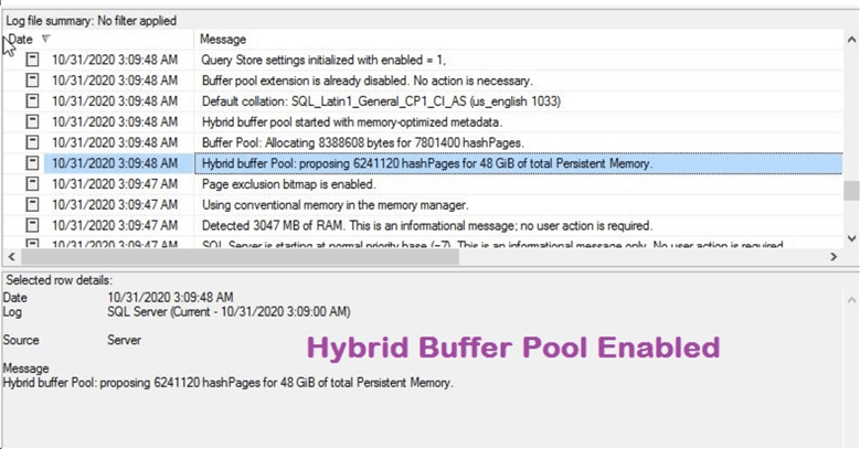 check hybrid buffer pool status