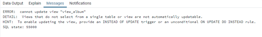 postgresql error trying to update data in a view
