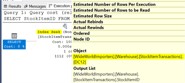 This screenshot shows the execution plan doing an index seek instead of a scan and even shows the name of the filtered index, DC12.