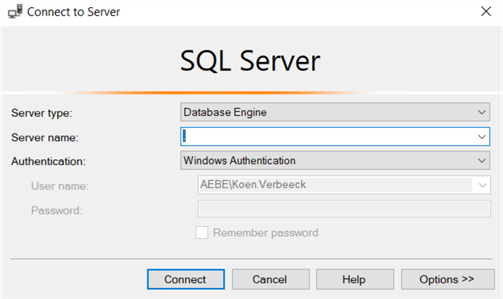 connect to server ssms