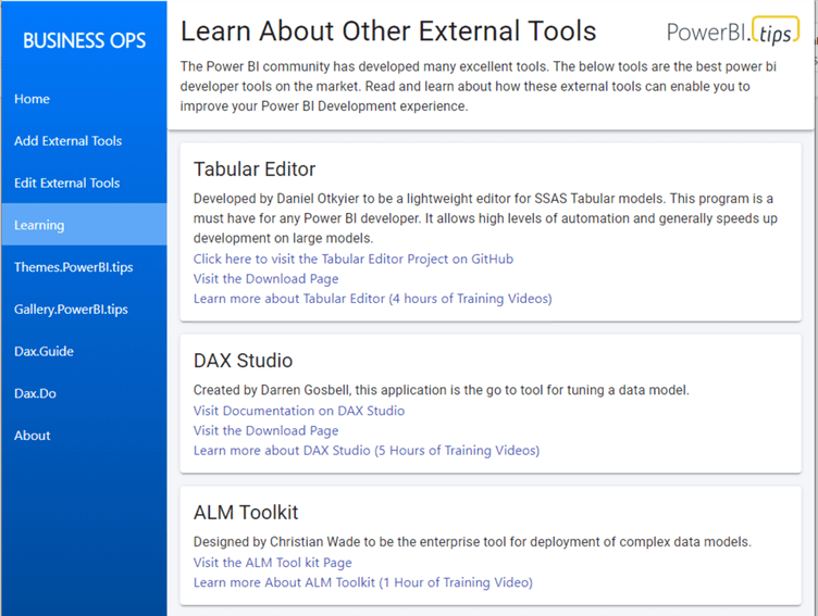 Business Ops Learning tab 