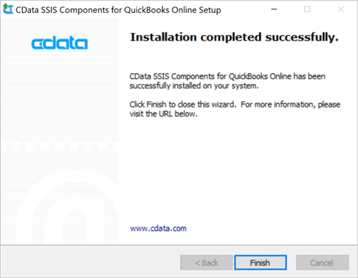 SSIS + CDATA Connectors - Successful install of QuickBooks components.