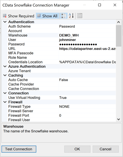 SSIS + CDATA Connectors - The connector for Snowflake accepts a standard user name and password authentication.