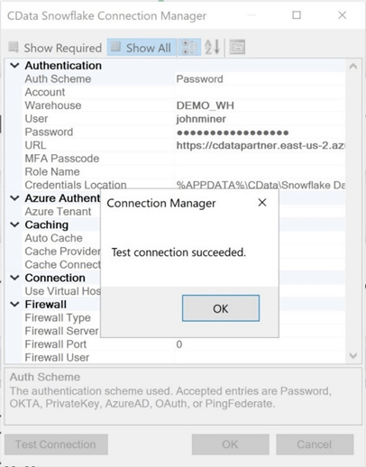 SSIS + CDATA Connectors - Successful test of the Snowflake connector.