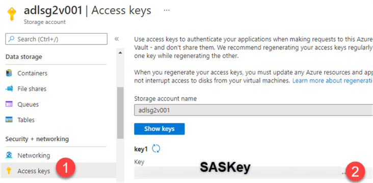 CopySASKey Copy the SASKey fro the ADLS2 access keys tab