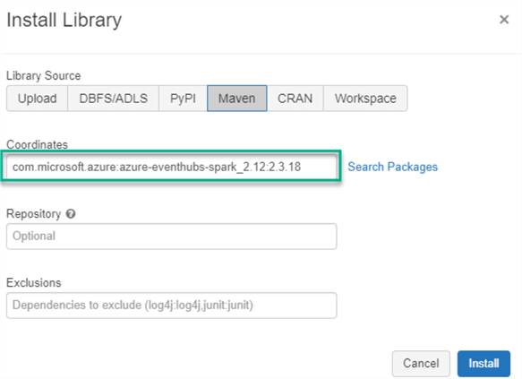 InstallLibrary Install Event Hubs library to cluster