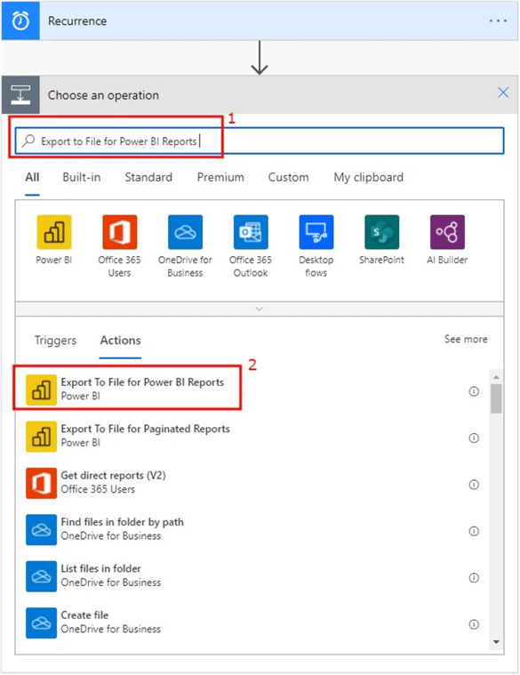 Creating the Export to File for Power BI Reports step