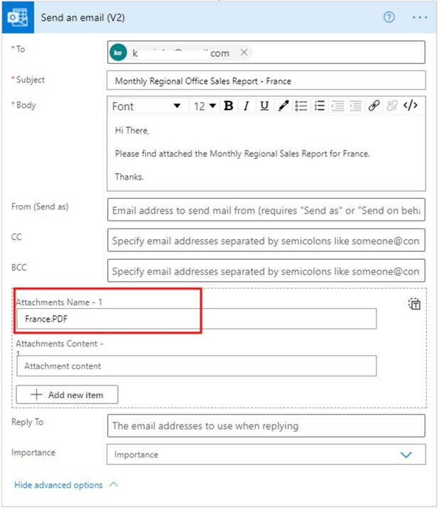 Configuring the Send an email flow step in Power Automate 2