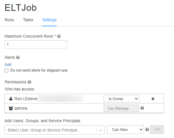 JobSettings Settings and permissions UI for jobs