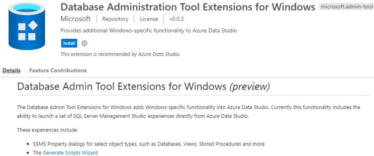 azure data studio extensions database administration tools