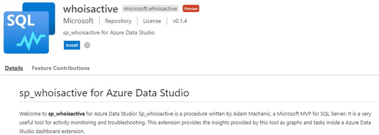 azure data studio extensions whoisactive