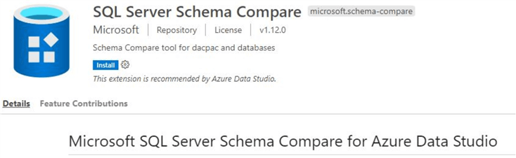 azure data studio extensions sql server schema compare