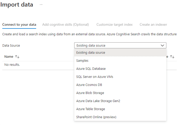 Azure Cognitive Search import data