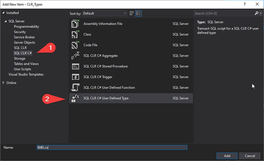 Screen Capture 4. Adding a new C# User Defined Type.