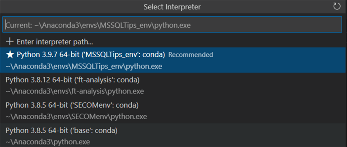 vs code select python interpreter
