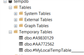local temp table created