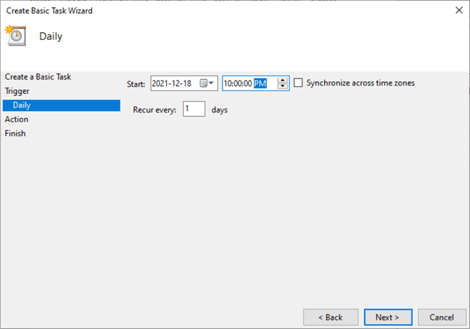 Specify the Start Date and Time to Run the Task