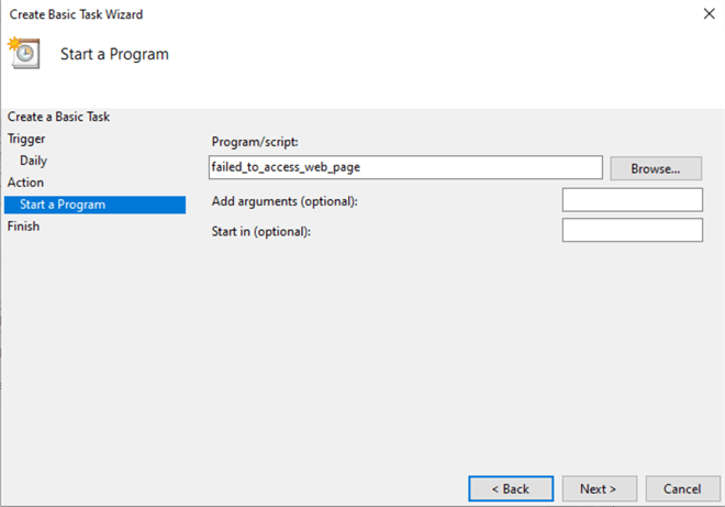 Use a Fake Program Name to Fail the Task Intentionally 