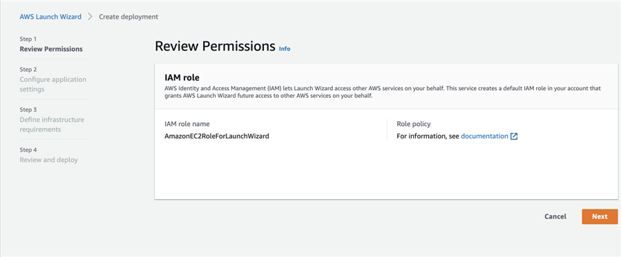 AWS Launch Wizard review permissions for SQL deployments