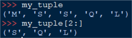 slice of tuple. If the last index is not supplied, everything up to the end of the tuple is returned. 