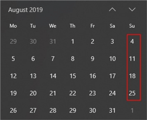  August 2019 calendar.
