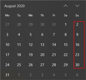 August 2020 calendar.