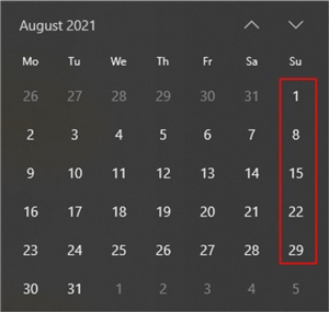August 2021 calendar.