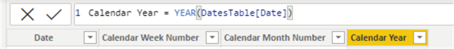 Diagram showing how to create Year column on a Dates Table.