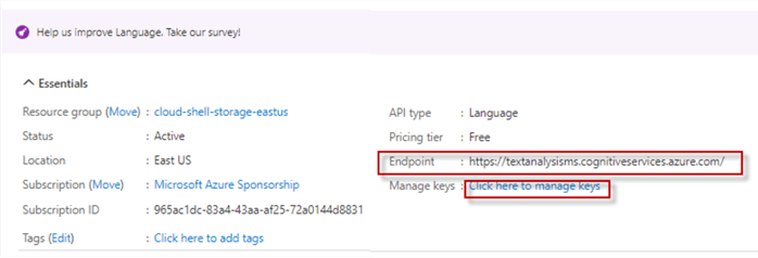 Endpoint Azure manage keys