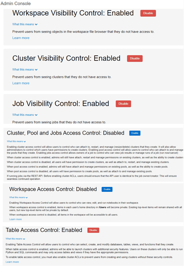 AccessVisibility Databricks Admin Console Access and Visibility controls